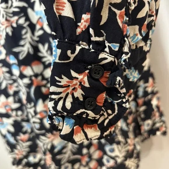 H&M Black Floral Long Sleeve Dress Sz 8 M Flowy Y2K Cottagecore Boho - Picture 7 of 14